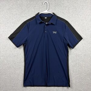 PXG Polo Shirt Mens Medium Blue Black Performance Golf Stretch Athletic Snap